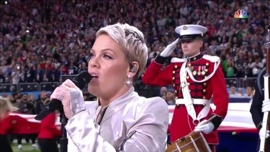 P!nk performing the national anthem at Super Bowl LII