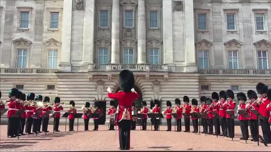 Band of the Irish guards play happy birthday outside Buckingham palace