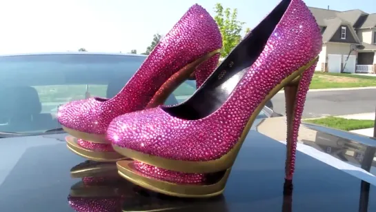 Gianmarco Lorenzi Swarovski Crystal Encrusted Hot Pink Fuschia Double Platform Pumps