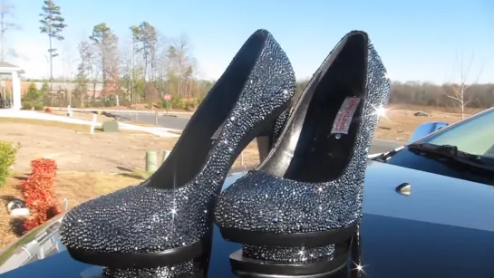 Swarovski Crystal Encrusted Black Gianmarco Lorenzi Heels Outside