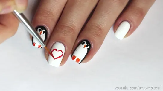 Зимний маникюр Пингвины, Дизайн ногтей Пингвин - Cute Penguins Nail Art