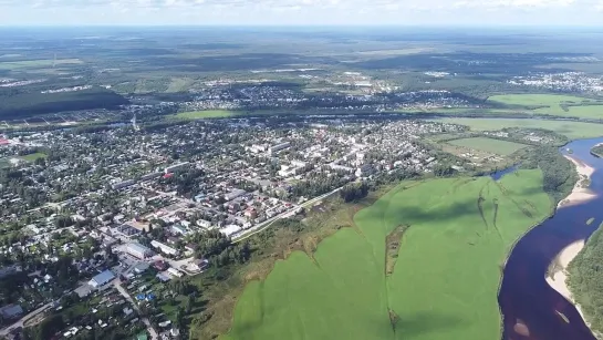 Город Вельск с высоты (вид с восточной части города), лето 2021