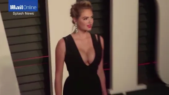 Kate Upton wears plunging black gown to Vanity Fair party so nice boobs in her dress (2016)