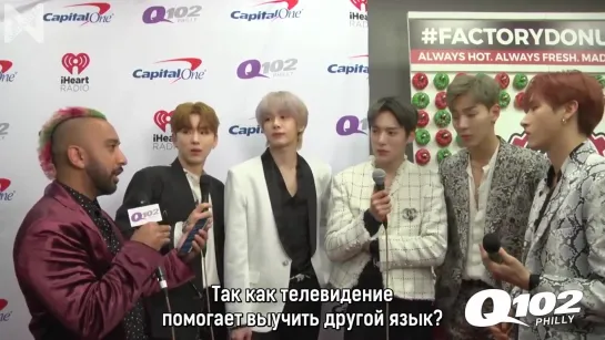 [Рус.саб][13.12.2019] Eliott interviews MONSTA X backstage at the #Q102JingleBall