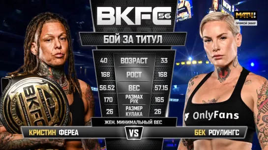 Кристин Фереа vs. Бек Роулингс.Чемпионский бой.BKFC 56.