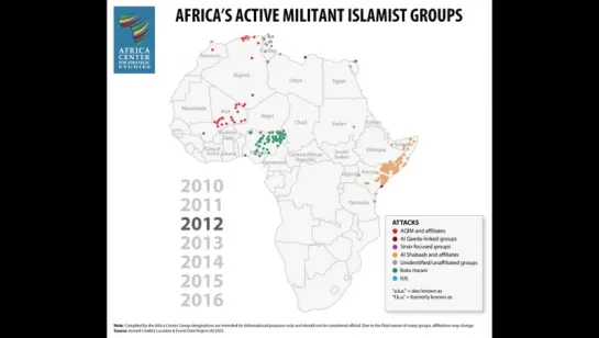 Распространение исламистских группировок в Африке с 2010 по 2016 годы