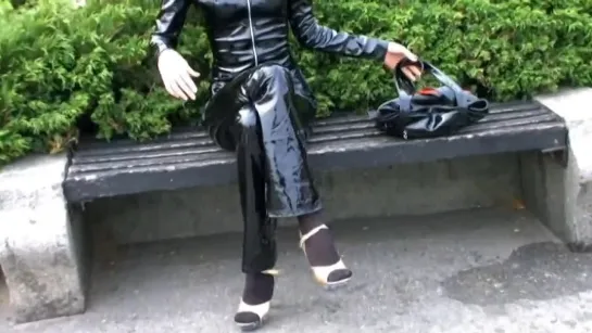 Juliette in black pvc suits