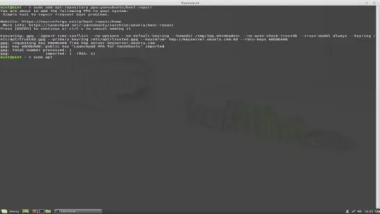 Linux Mint- Восстановление загрузчика grub