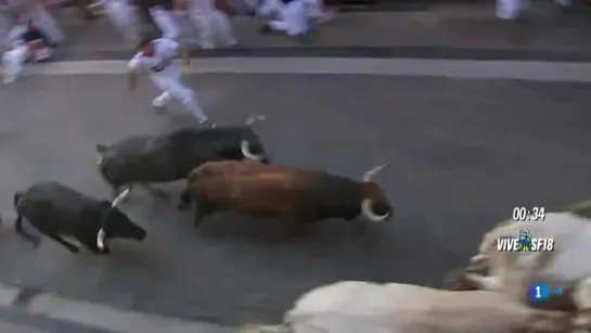 San Fermín 2018 - Tercer encierro 09.07.2018 -Toros de la ganadería de Cebada Gago