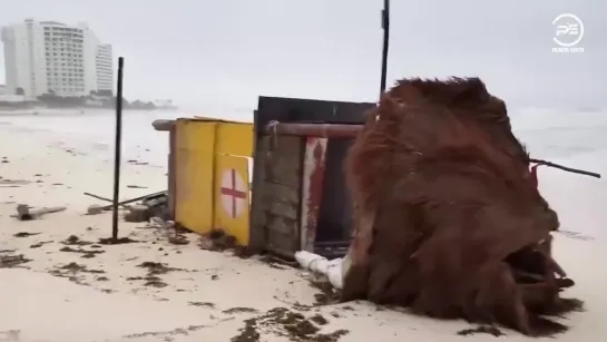 Hurricane Delta hit Mexico. Tropical storm in Cancun, Yucatan. Flood and severe wind. Disasters