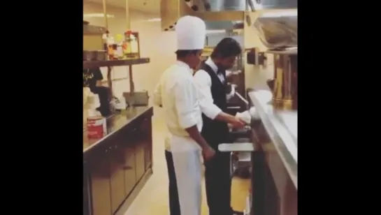 Shah Rukh Khan in action in the kitchen of Jean-Georges Dubai with @hassansheikh412