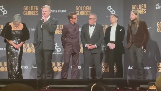 Christopher Nolan and Cillian Murphy (Best Picture, 'Oppenheimer') at 2024 Golden Globes press room