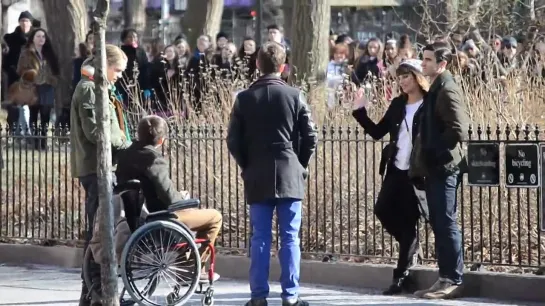 Lea Michele, Darren Criss, Chris Colfer, Kevin McHale, and Chord Overstreet filming at Washington Square Park, NYC  March 14, 2014