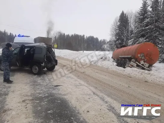 30.01.2024 Момент ДТП на 240 км автодороги «Подъезд к городам Ижевск и Пермь от автодороги «М-7 Волга». Игринский район,Удмуртия