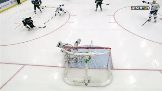 Referee waves play off but Andrei Vasilevskiy makes great reactionary save