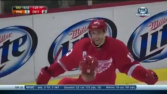 Detroit Red Wings Pavel Datsyuk's scores a goal on a nifty backhander