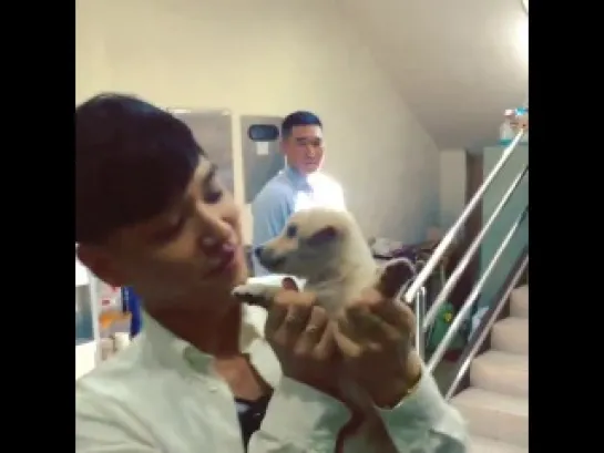 Simon D kisses a puppy