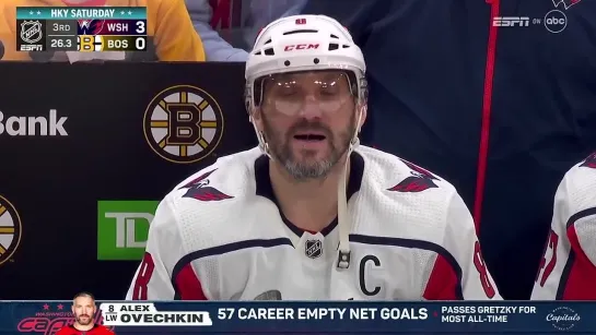 Alex Ovechkin sets NHL record with 57th empty net goal vs Bruins (10 feb 2024)