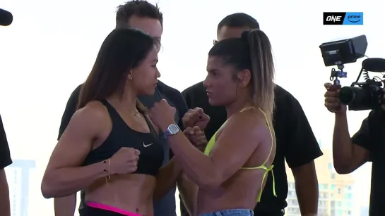 denice zamboanga vs julie mezabarba - one fight night 9 weigh-in face-off