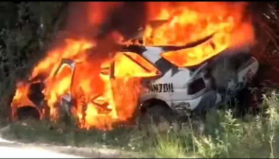 FIRE!!! Ken Blocks Racecar Burns to a Crisp - RAW In-Car Roll and Fire