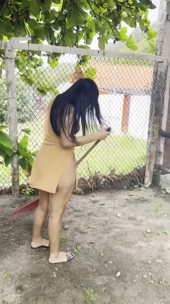 brillith dominguez -cinnamon dress -backyard cleaning