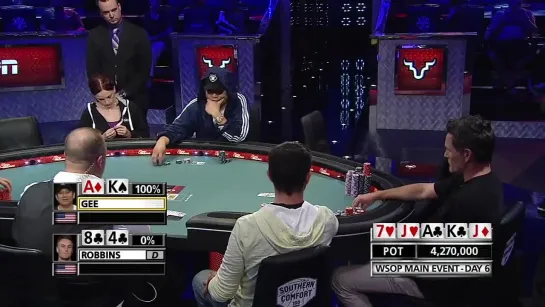 Amazing river bluff. Steve Gee vs. Jamie Robbins. 2012 WSOP