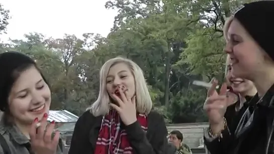 3 of 4 girls smoking in Praha