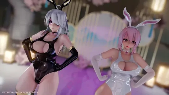 MMD R-18 [NORMAL] Haku and Luka Bunny Suit - Oppai Fukkireta