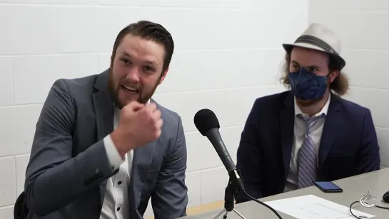 Thatcher Demko and Jason Dickinson at NHL Media Day