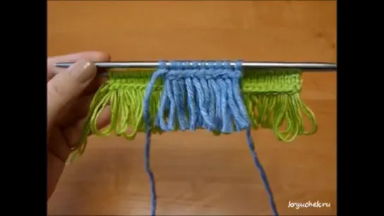 Вязание спицами. Набор петель с бахромой (Knitting. Set of loops with fringe)