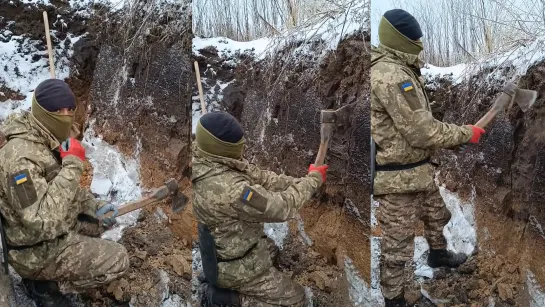 Рубит землю топором! Солдатам ВСУ дан приказ расширить окоп, а почва замерзла