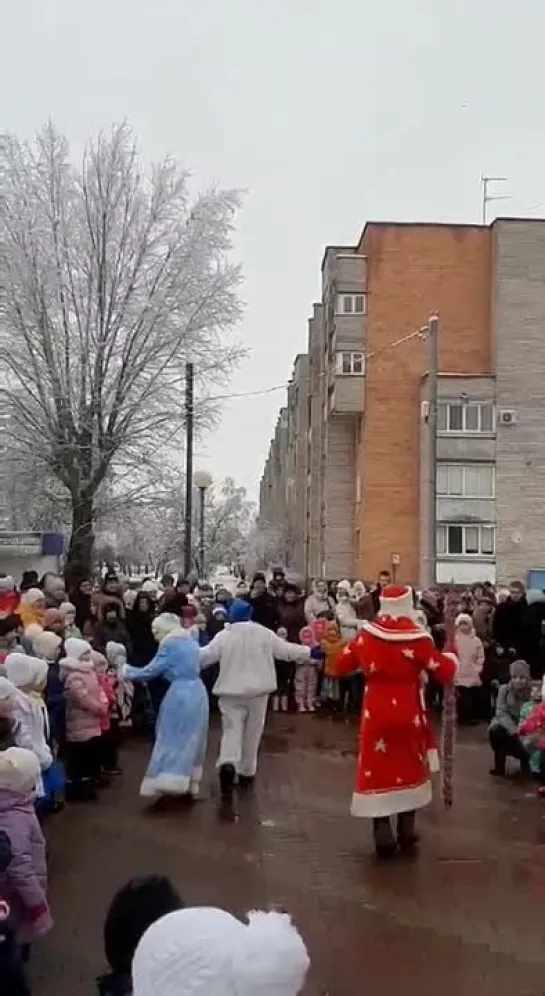 Танцевально-развлекательная программа «Хоровод у новогодней елки» на площадке возле общежития мясокомбината на Речице в Бресте