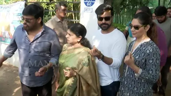 Mega Star Chiranjeevi and Ram Charan Casts Their Votes - EXCLUSIVE VISUALS - Manastars