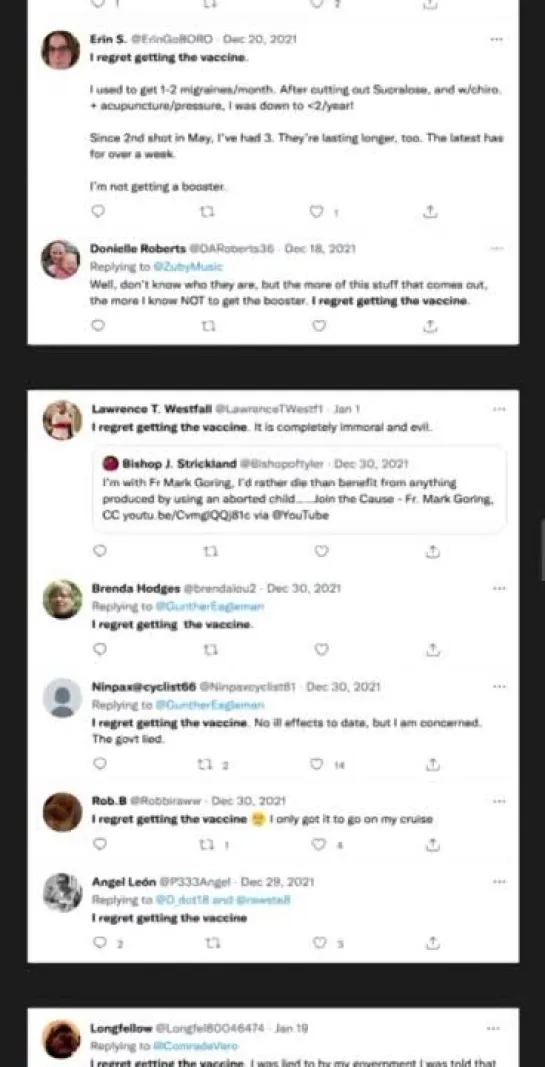 ЛЮДИ МАССОВО СОЖАЛЕЮТ О ВАКЦИНАЦИИ И ДЕЛЯТСЯ ЭТИМ В ТВИТТЕРЕ