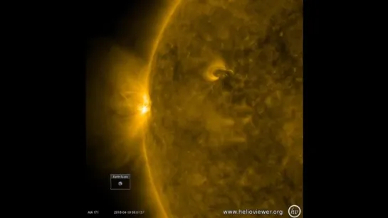 SDO-обсерватория, изучающая Солнце timelaps 16 часов снимков с 18 апреля по 19 апреля 2018 года. (Extreme ultraviolet)