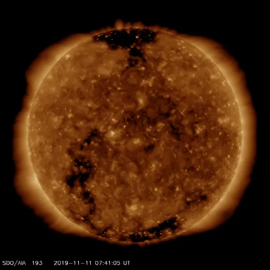 Транзит Меркурия по диску Солнца @ Transit Mercury 2019 11 11 обсерватория SDO / камера AIA 193 (начало транзита с 7 секунды)