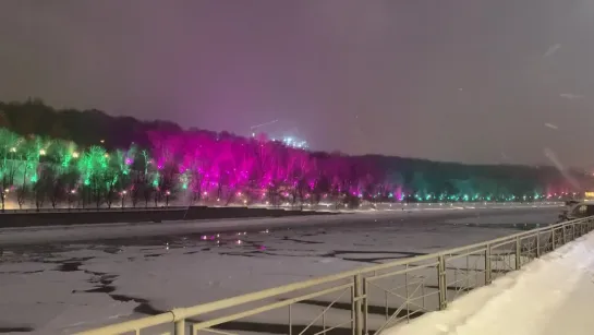 Winter lights. Moscow. Luzhnetskaya embankment. January 23, 2024