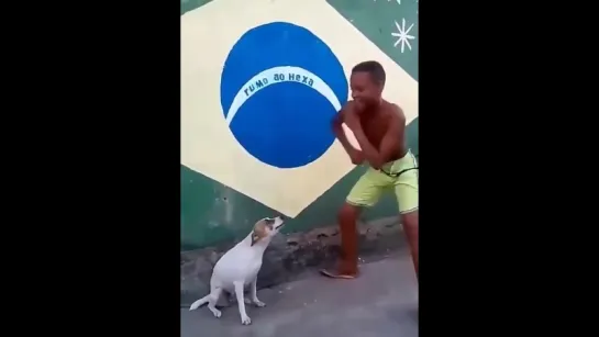 The boy and a dog with a good sense of rhythm. :)