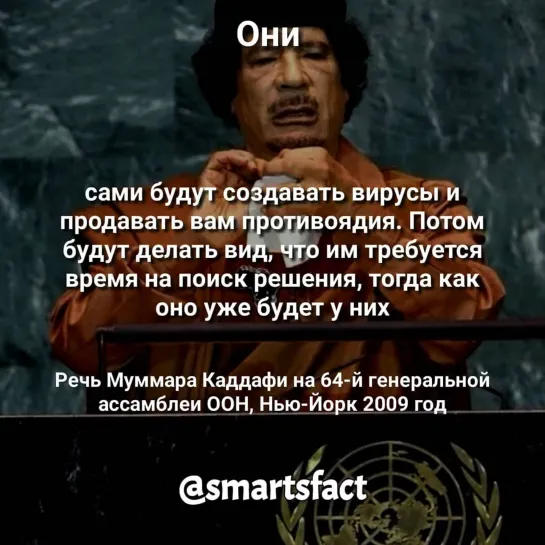 Муаммар Каддафи о вирусах и вакцинах:  "Они сами создадут вирусы и продадут вам противоядия"