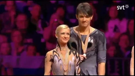 The medal ceremony of the 2012 WC (pair skating)