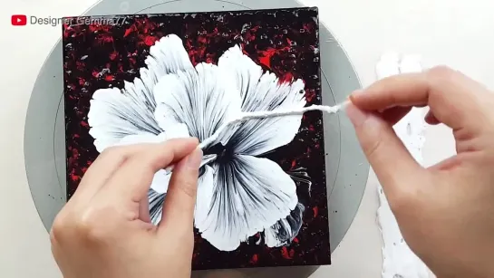 (511) Elegant white flower _ String pull technique _ Fluid Acrylic for beginners