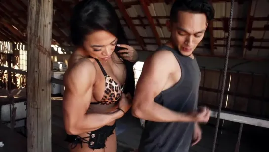 Huge Asian Female Bodybuilder Dominates Skinny Guy