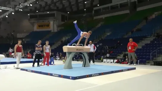 Russias Vladislav Polyashov working on his pommel horse routine during Podium Training! ECszczecin2019 @ECSzczecin2019