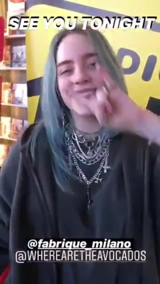 Billie at the radio105 in Milan, Italy