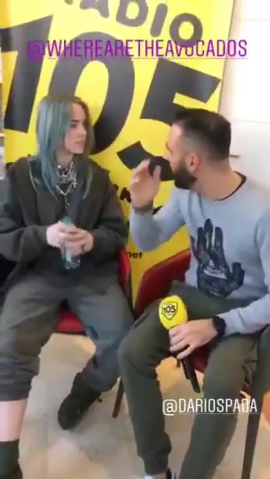 Billie at the radio105 in Milan, Italy