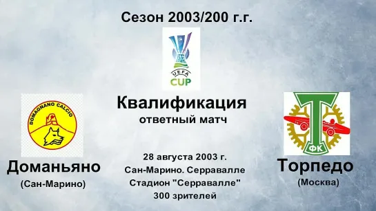 832. Сезон 2003-2004 г.г. КУ. Квалификация. Доманьяно (Сан-Марино) - Торпедо (Москва)