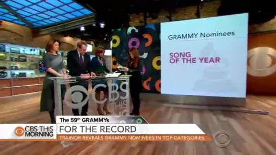 «CBS This Morning»: Меган Трейнор объявляет номинации «Grammy Awards 2017»