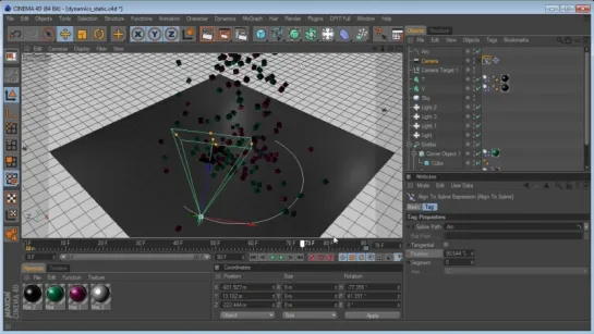 Cinema 4D tutorials dynamics - part 2 animation camera to spline