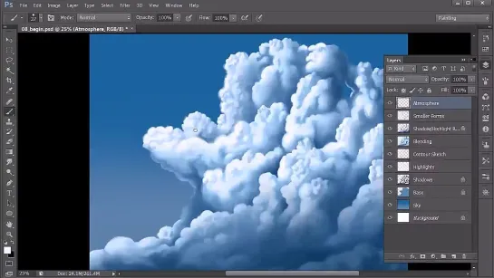 Рисование и раскрашивание облаков в Photoshop. Урок 8