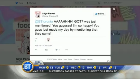 [Видео] 161114 GOT7 показали на BT Television (Торонто)